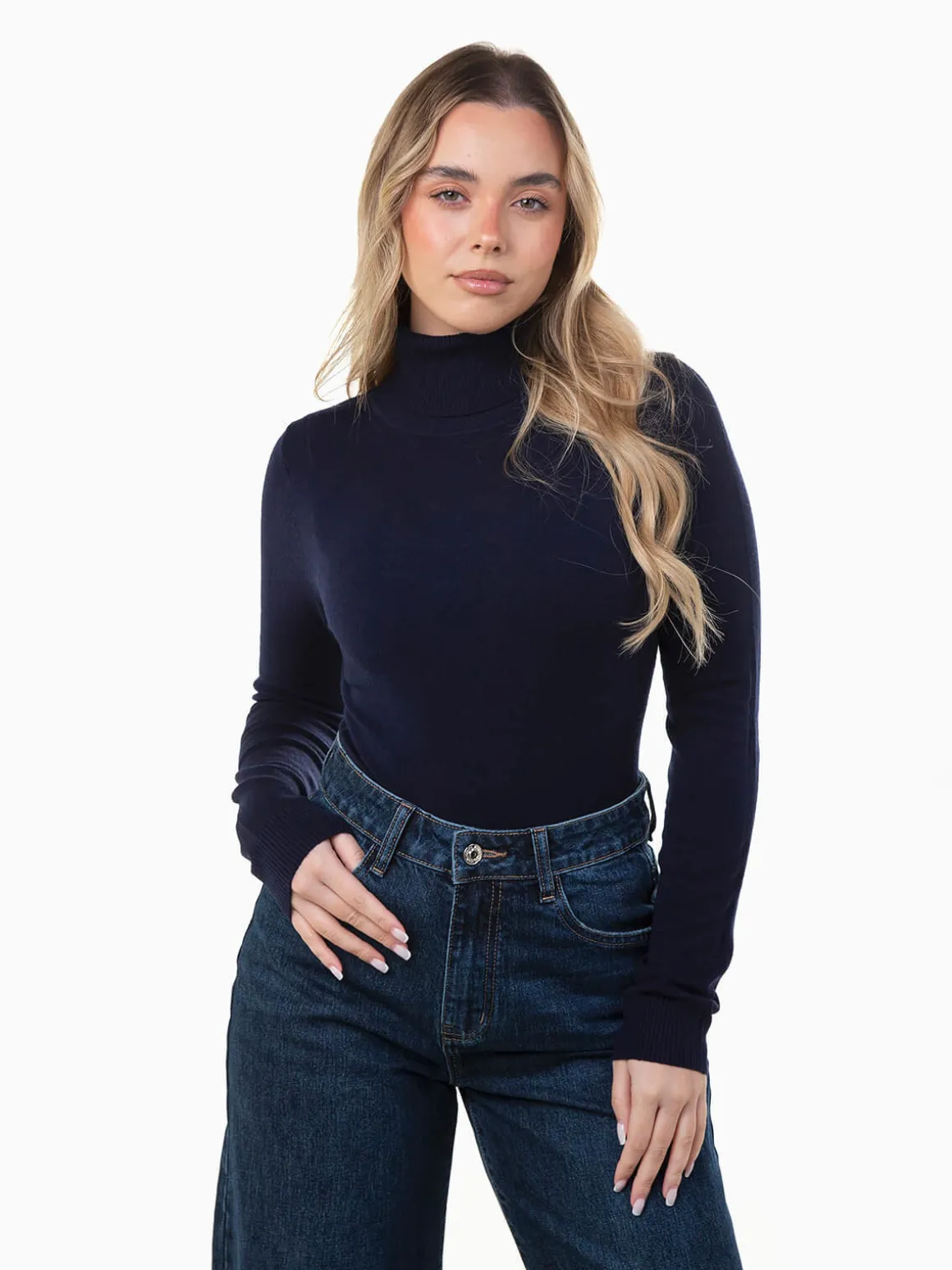 Camisola malha fina com gola alta