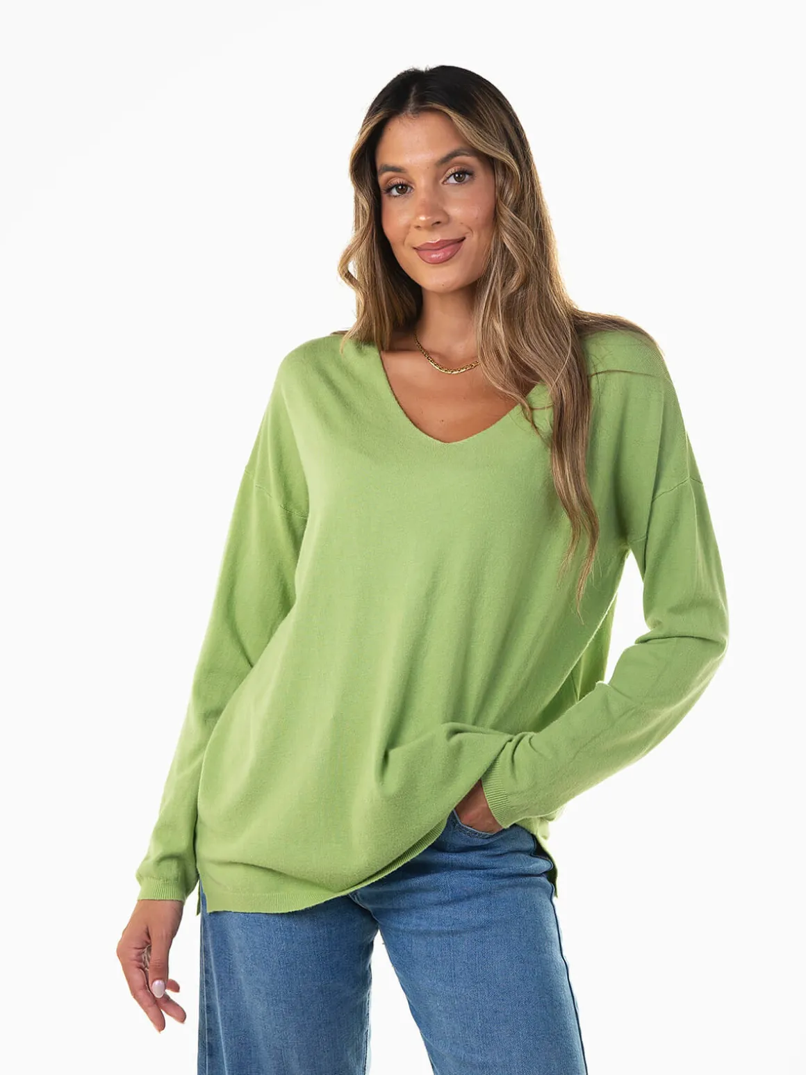 Camisola malha fina decote em bico