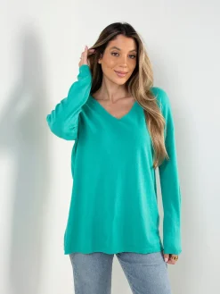 Camisola malha fina oversized em V
