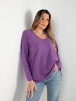 Camisola malha fina oversized em V