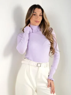 Camisola malha gola alta com folho