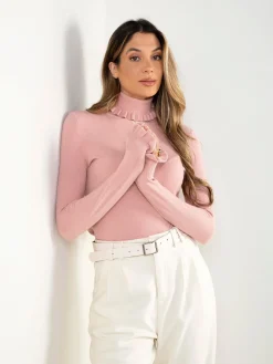 Camisola malha gola alta com folho