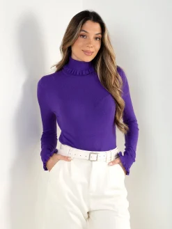 Camisola malha gola alta com folho