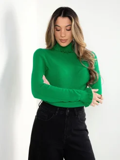 Camisola malha gola alta com folho