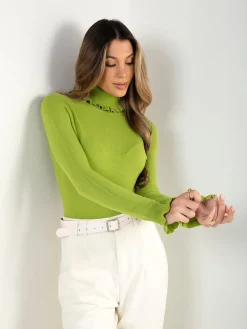 Camisola malha gola alta com folho