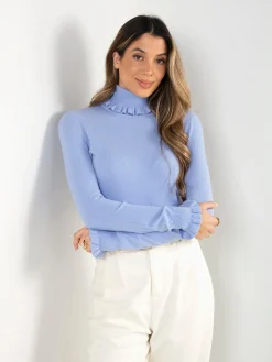 Camisola malha gola alta com folho