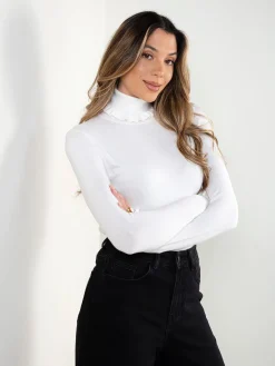 Camisola malha gola alta com folho