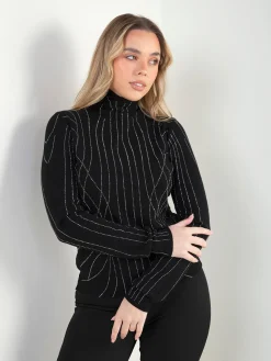 Camisola malha gola alta com strass