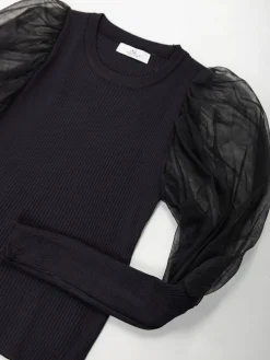 Camisola malha manga balão em tule