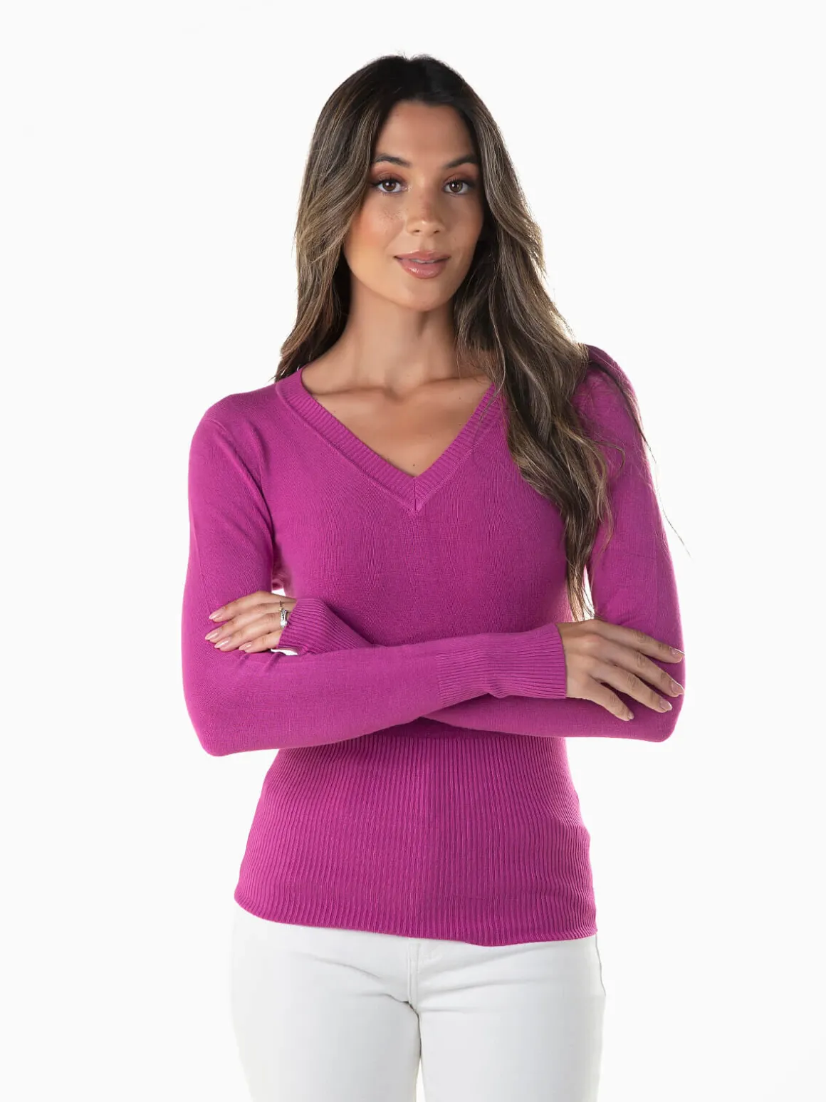 Camisola malha manga comprida v