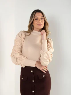 Camisola malha manga franzida