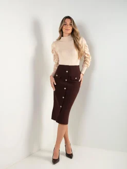 Camisola malha manga franzida