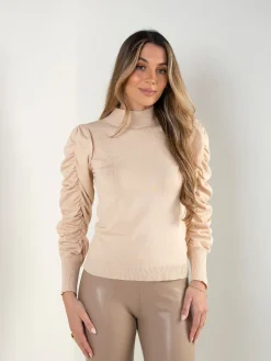 Camisola malha manga franzida