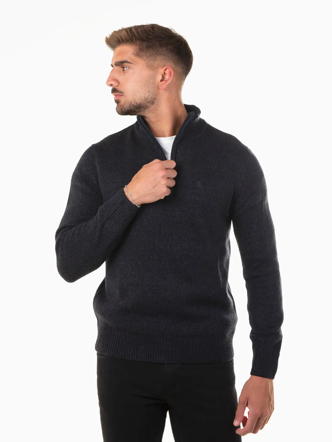 Camisola malha mesclada com fecho