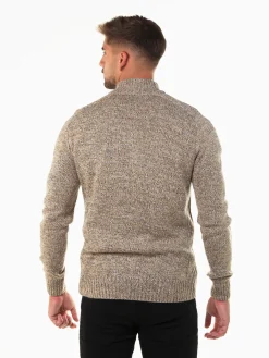 Camisola malha mesclada gola com fecho