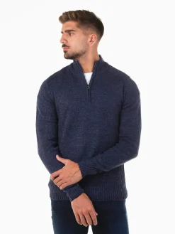 Camisola malha mesclada gola com fecho