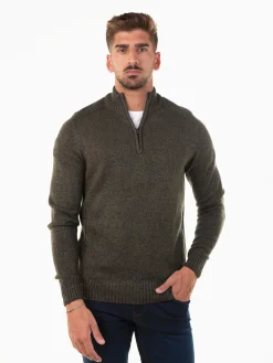 Camisola malha mesclada gola com fecho