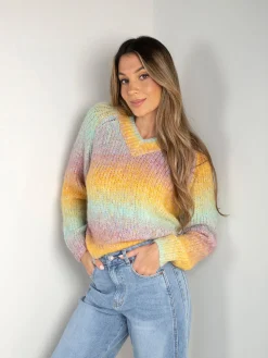 Camisola malha multicolor em V