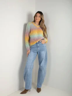 Camisola malha multicolor em V