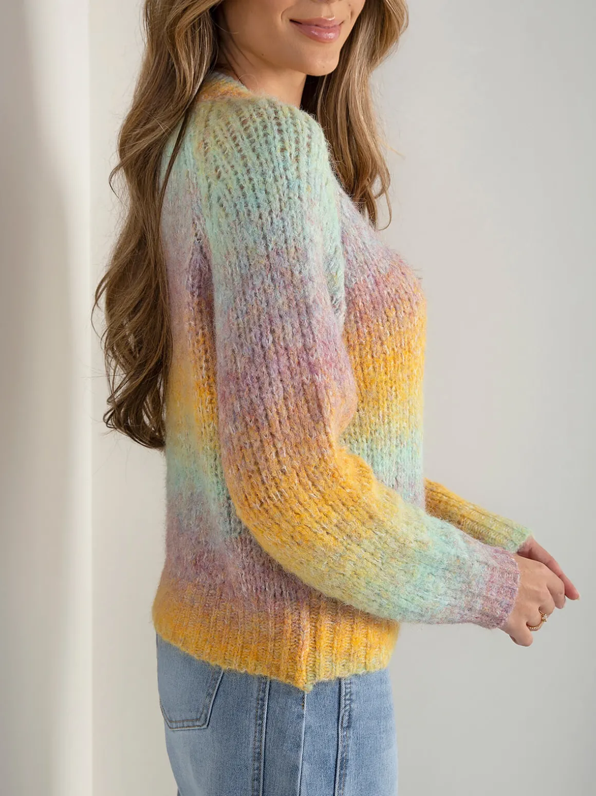 Camisola malha multicolor em V