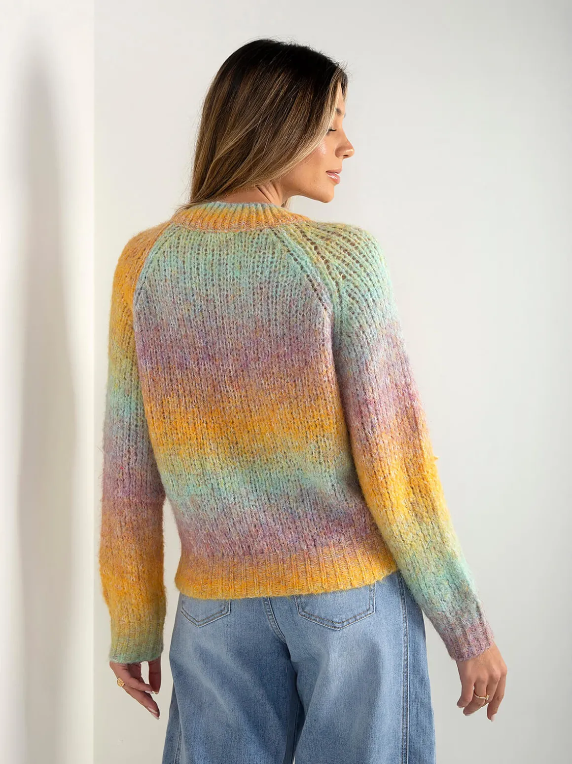 Camisola malha multicolor em V