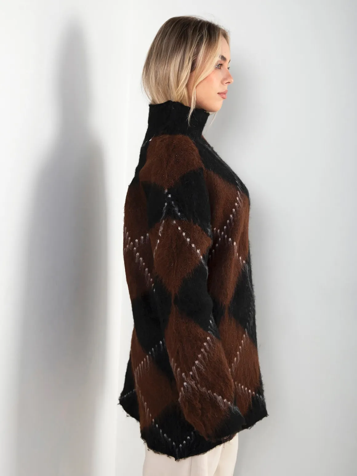 Camisola malha oversized com losangos