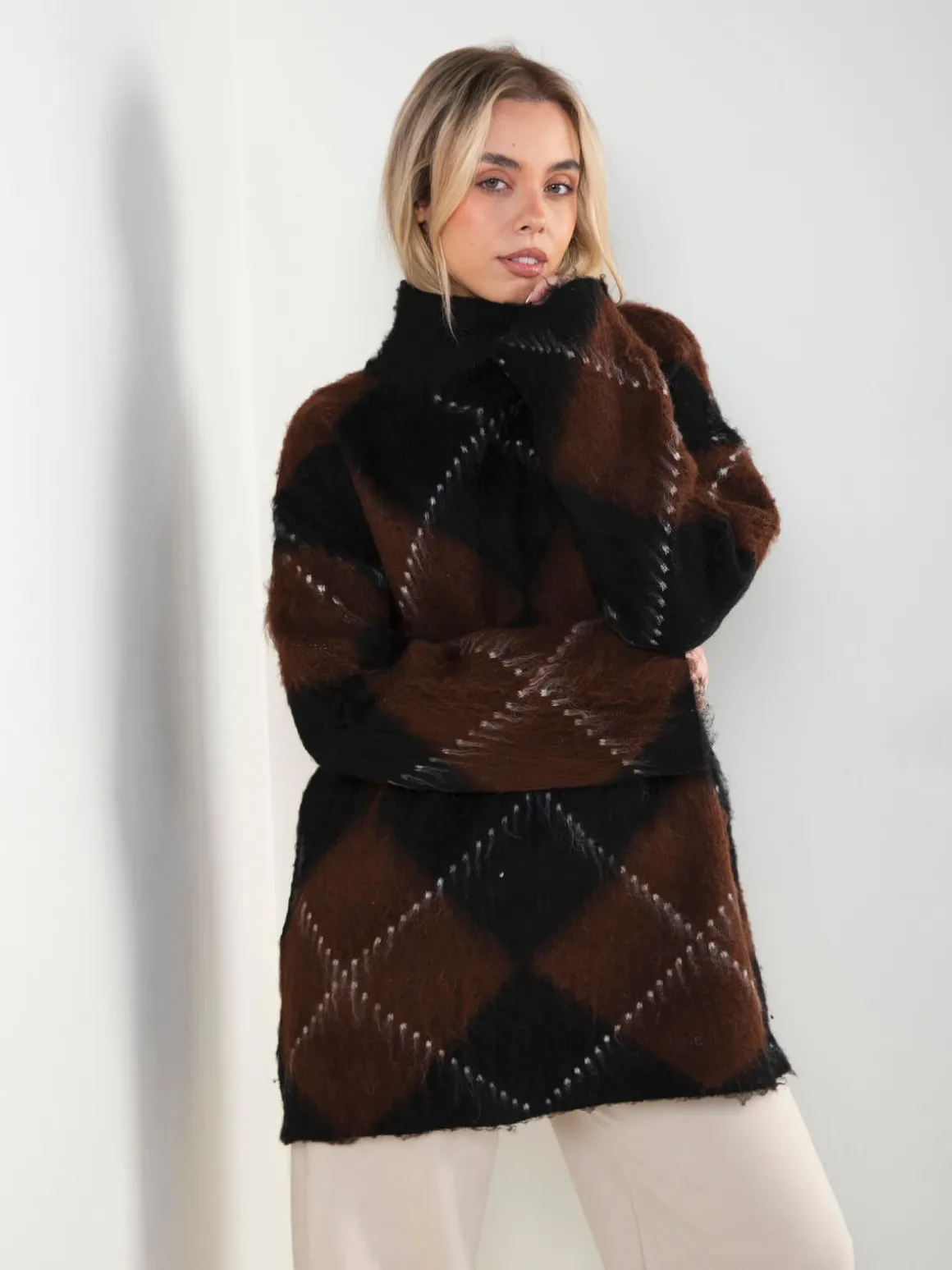 Camisola malha oversized com losangos