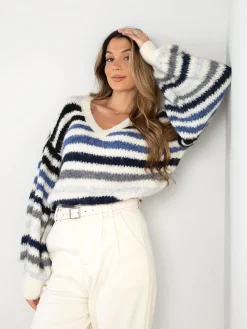 Camisola malha oversized às riscas