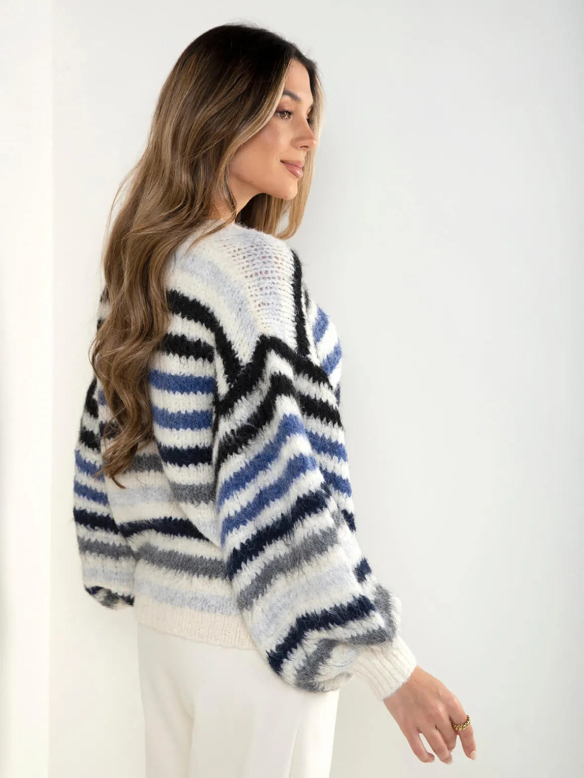 Camisola malha oversized às riscas