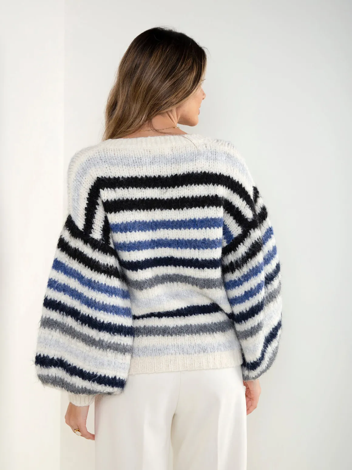 Camisola malha oversized às riscas