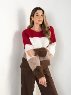 Camisola malha oversized color block em V