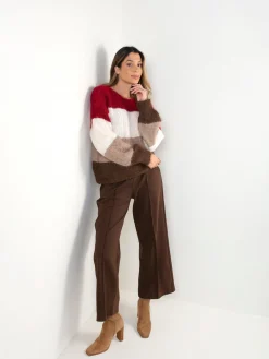 Camisola malha oversized color block em V