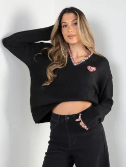 Camisola malha oversized com bordado