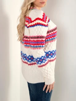 Camisola malha pérola com padrão colorido