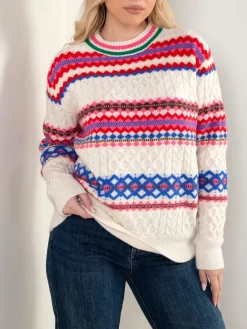 Camisola malha pérola com padrão colorido