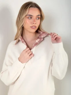 Camisola malha pérola encaixe camisa