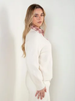 Camisola malha pérola encaixe camisa