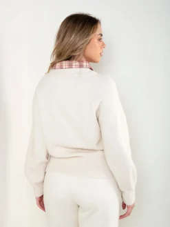 Camisola malha pérola encaixe camisa