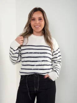 Camisola malha riscas com lantejoulas