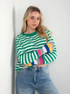 Camisola malha riscas punhos contrastantes