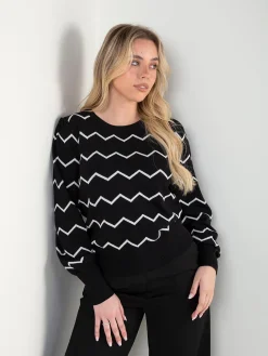 Camisola malha rosa com padrão zigue-zague