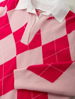 Camisola malha rosa com padrão losangos