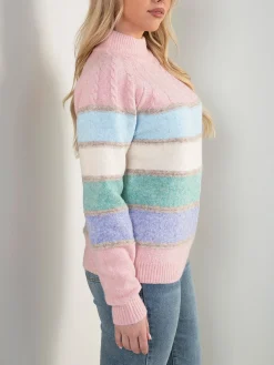 Camisola malha às riscas com gola perkins