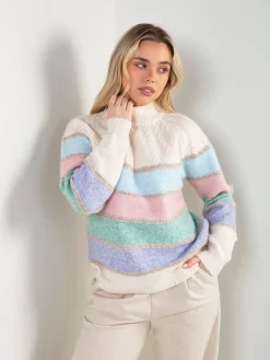 Camisola malha às riscas com gola perkins