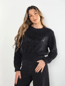 Camisola malha suave com lantejoulas