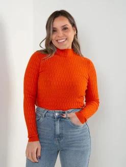 Camisola malha texturizada com gola subida