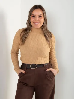 Camisola malha texturizada com gola subida