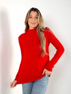 Camisola malha trançada com gola perkins