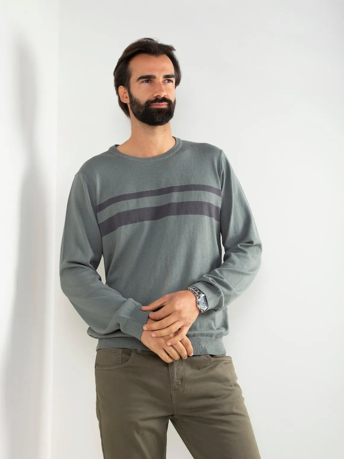 Camisola malha verde com detalhe