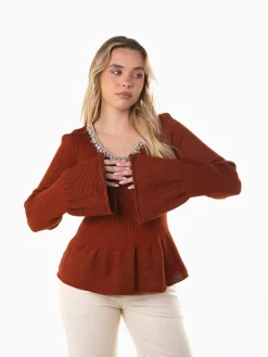 Camisola peplum malha canelada